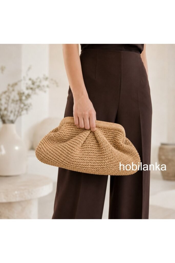 el yapımı hasır burslu clutch çanta