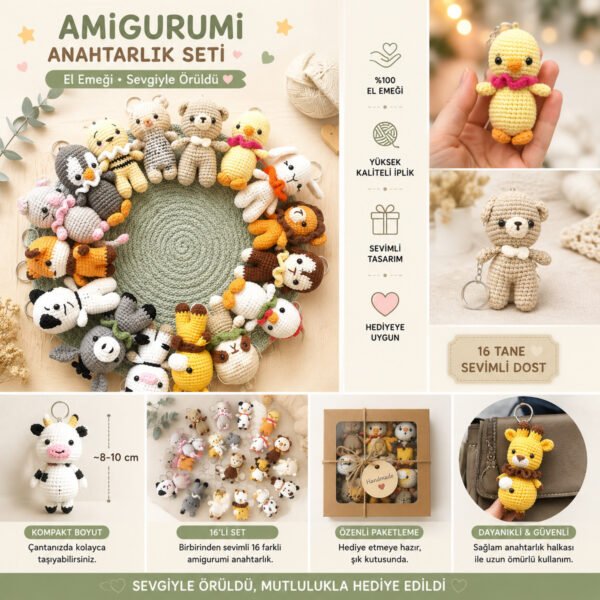 15'Lİ MİNİK AMİGURUMİ HAYVAN OYUNCAKLAR (8CM EL ÖRGÜSÜDÜR)