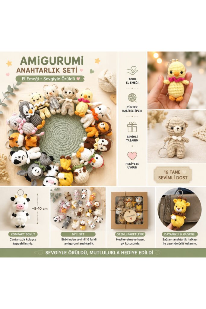15'Lİ MİNİK AMİGURUMİ HAYVAN OYUNCAKLAR (8CM EL ÖRGÜSÜDÜR)