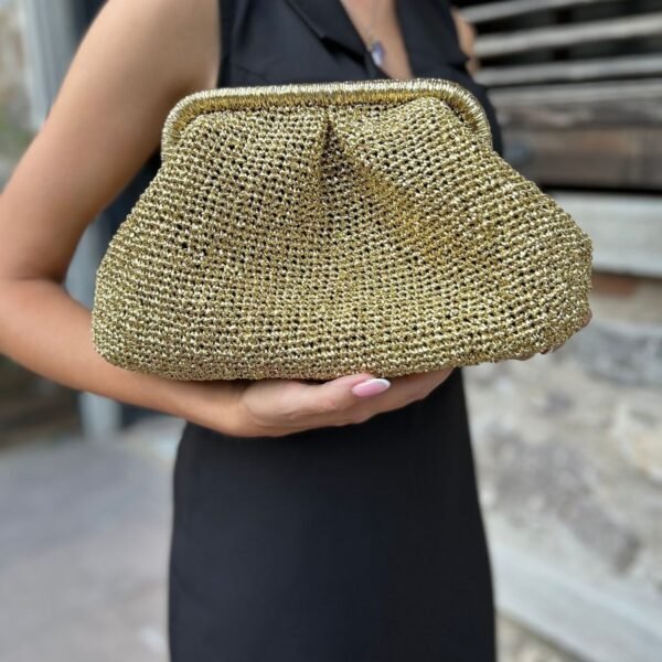 Hobilanka Altın Renk parlak metalik kağıt ip Portföy Clutch Çanta